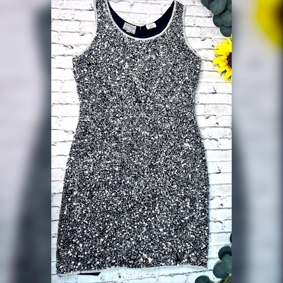 Stenay Vintage Silver Sequin Party Dress made in India Silk Lining 10 - Picture 1 of 13